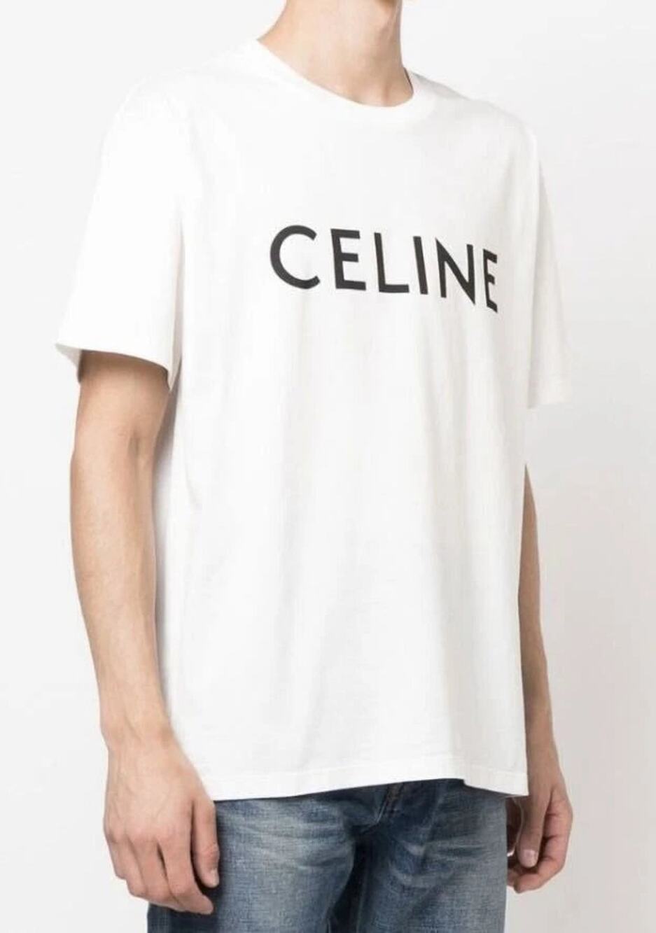 Celine Cotton Jersey Short Sleeve Loose Graphic T-Shirt White Men's Size Large
